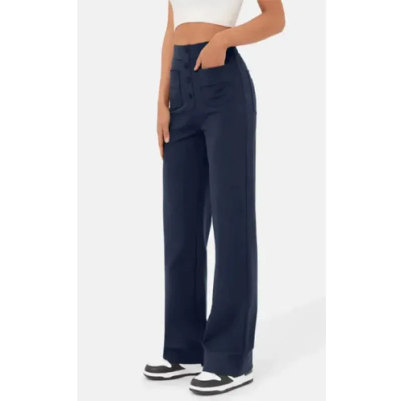 Casual High Waist Button Straight Pants