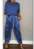 Smooth Satin Women's Short-Sleeved Casual Pants Two-Piece Set