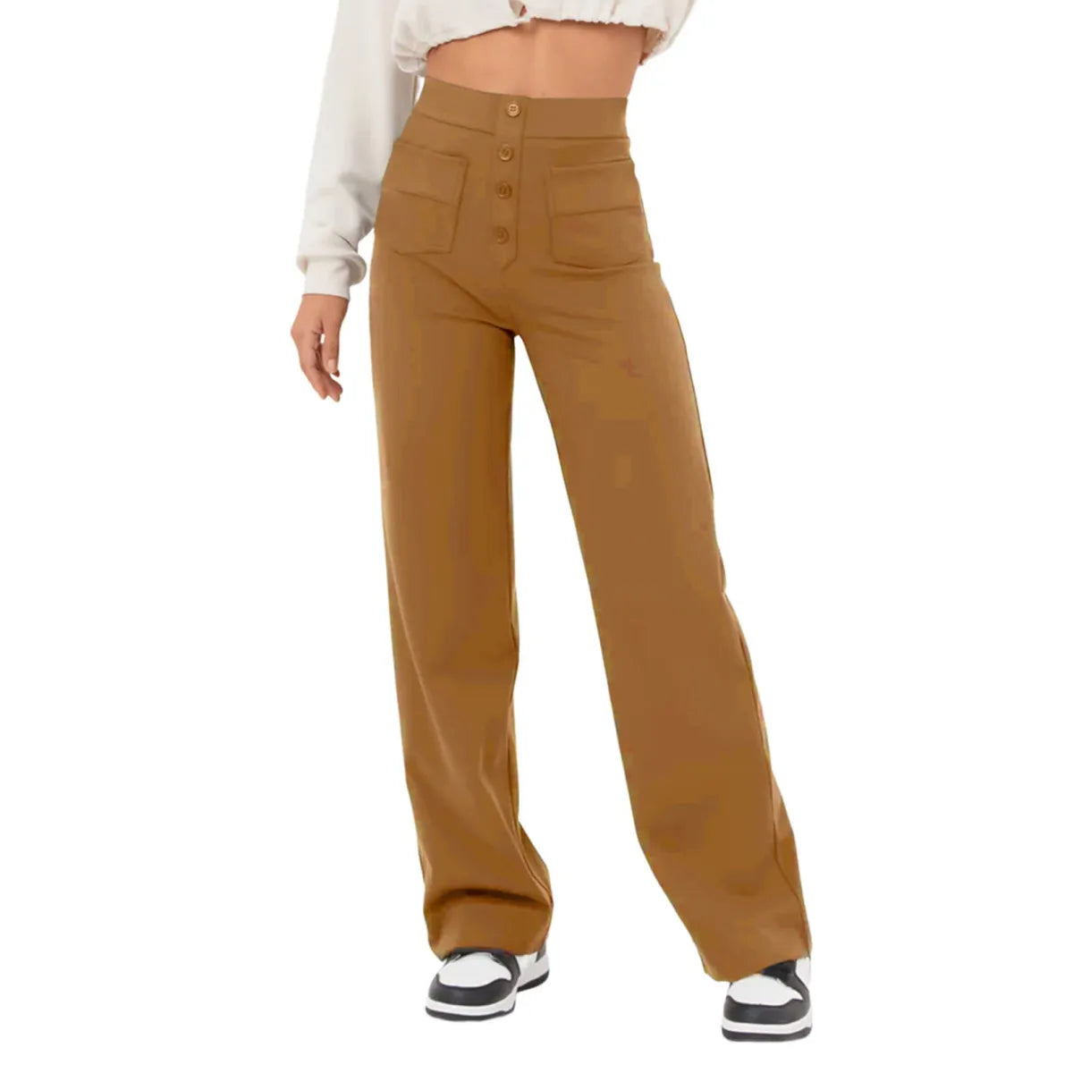 Casual High Waist Button Straight Pants