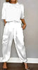 Smooth Satin Women's Short-Sleeved Casual Pants Two-Piece Set